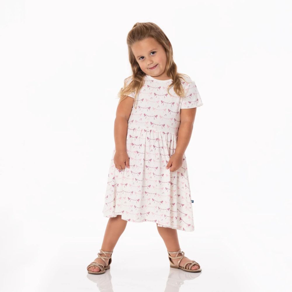Kids Little Girls Vintage Dress Solid Short Sleeve Swing Retro
