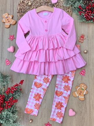 Christmas Cookies Tiered Ruffle Tunic and Legging Set Girls Christmas Set Mia Belle Girls