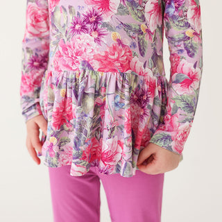 Bamboo Peplum Top And Legging With Bows  - Ellery (Floral)