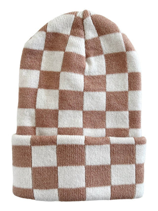 Baby's First Hat - Tan/Warm White Checkerboard