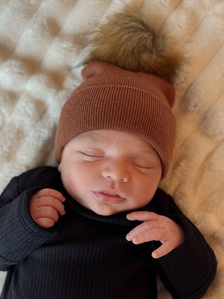 Baby's First Hat - Sandalwood Fur Pom