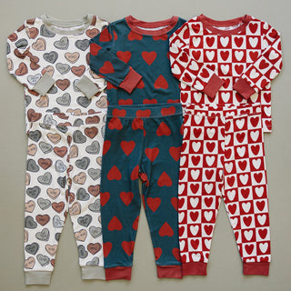 Ribbed Bamboo Long Sleeve Pajama Set - Checkered Hearts