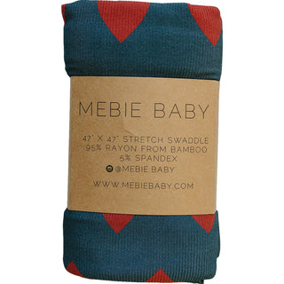 Bamboo Stretch Swaddle Blanket - Navy + Red Hearts