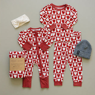 Ribbed Bamboo Convertible Footie Romper - Checkered Hearts