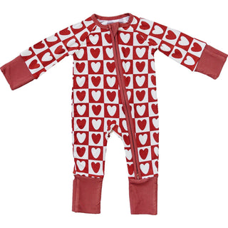 Ribbed Bamboo Convertible Footie Romper - Checkered Hearts