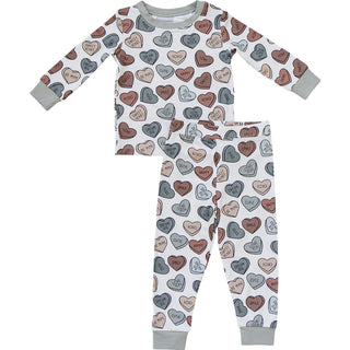 Ribbed Bamboo Long Sleeve Pajama Set - Conversation Hearts