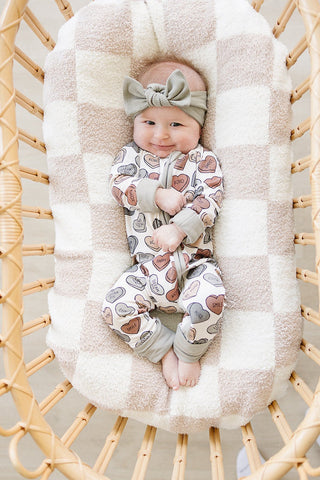 Ribbed Bamboo Convertible Footie Romper - Conversation Hearts