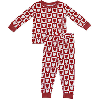 Ribbed Bamboo Long Sleeve Pajama Set - Checkered Hearts