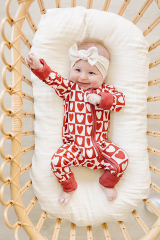 Ribbed Bamboo Convertible Footie Romper - Checkered Hearts