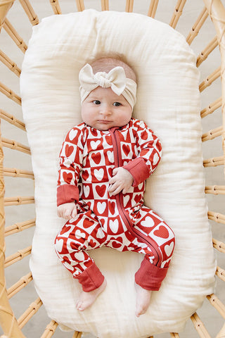 Ribbed Bamboo Convertible Footie Romper - Checkered Hearts