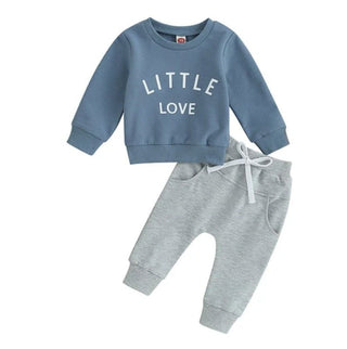 Boy's Long Sleeve Crewneck Top and Jogger Outfit Set - Blue Little Love Baby & Toddler Outfits