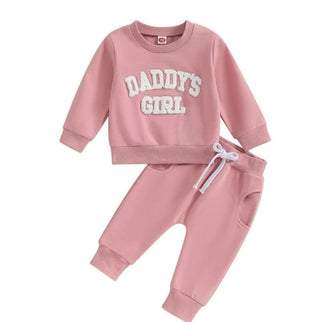 Girl's Long Sleeve Crewneck Top and Jogger Outfit Set - Pink Daddy's Girl Baby & Toddler Outfits