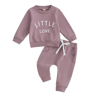 Girl's Long Sleeve Crewneck Top and Jogger Outfit Set - Purple Little Love Baby & Toddler Outfits