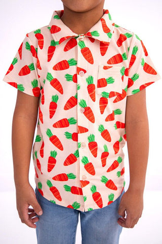 Birdie Bean Boy's Short Sleeve Button-Up Shirt - Ezra (Carrots)