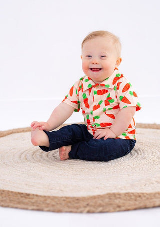 Boy's Bamboo Short Sleeve Button-Up Shirt - Ezra (Carrots) Baby & Toddler Tops