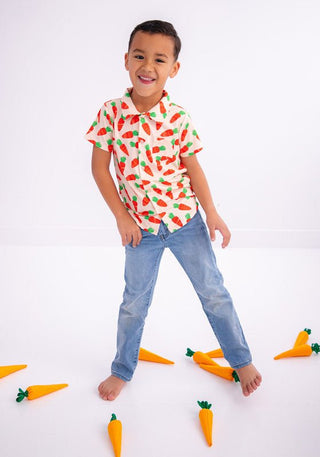 Birdie Bean Boy's Short Sleeve Button-Up Shirt - Ezra (Carrots)