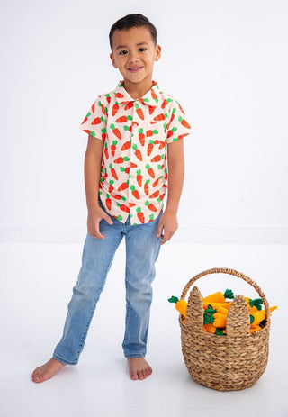 Birdie Bean Boy's Short Sleeve Button-Up Shirt - Ezra (Carrots)