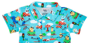 Boy's Bamboo Short Sleeve Button-Up Shirt - Judah (Chick and Bunny Race Cars) Baby & Toddler Tops