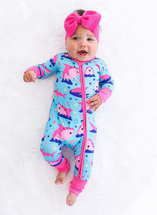 Girl's Bamboo Convertible Footie Romper - Gwen (Baby Sharks) Baby & Toddler Sleepwear