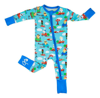 Bamboo Convertible Footie Romper - Judah (Chick and Bunny Race Cars) Baby & Toddler Sleepwear