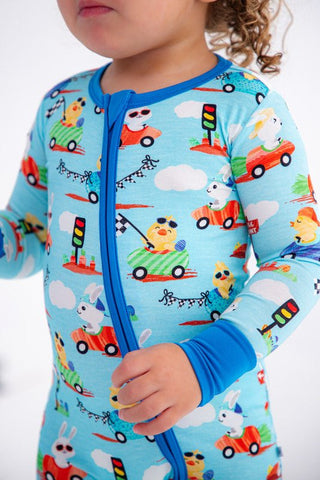 Birdie Bean Convertible Footie Romper - Judah (Chick and Bunny Race Cars)