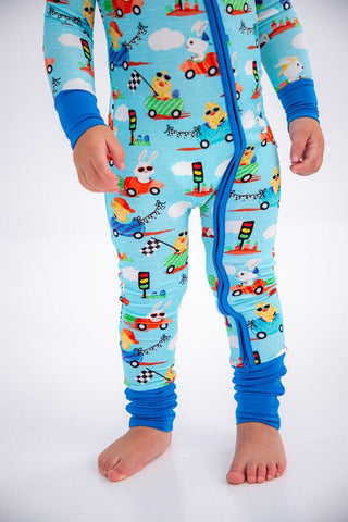 Bamboo Convertible Footie Romper - Judah (Chick and Bunny Race Cars) Baby & Toddler Sleepwear