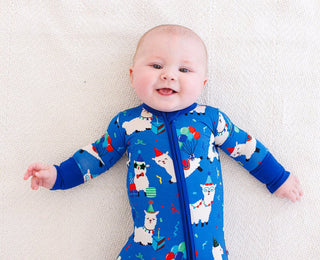 Boy's Bamboo Convertible Footie Romper - Landon (Birthday Llamas) Baby & Toddler Sleepwear