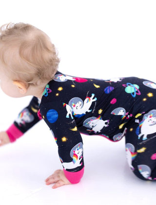 Bamboo Convertible Footie Romper - Luna (Unicorns and Space) Baby & Toddler Sleepwear