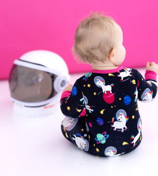 Bamboo Convertible Footie Romper - Luna (Unicorns and Space) Baby & Toddler Sleepwear