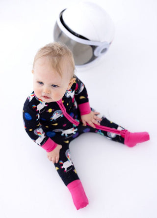 Bamboo Convertible Footie Romper - Luna (Unicorns and Space) Baby & Toddler Sleepwear