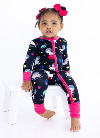 Bamboo Convertible Footie Romper - Luna (Unicorns and Space) Baby & Toddler Sleepwear