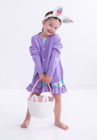 Birdie Bean Girl's Solid Long Sleeve Cardigan - Lavender