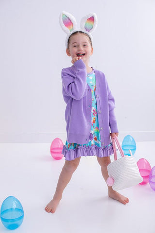 Birdie Bean Girl's Solid Long Sleeve Cardigan - Lavender