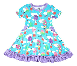 Birdie Bean Girl's Short Sleeve Dress - Lola (Easter Egg Hot Air Balloons)