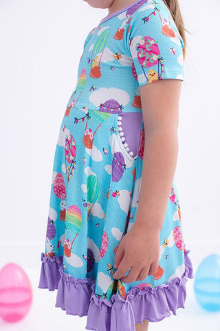 Birdie Bean Girl's Short Sleeve Dress - Lola (Easter Egg Hot Air Balloons)