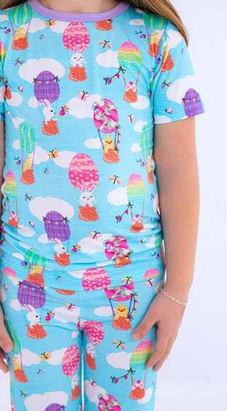 Birdie Bean Girl's Short Sleeve Pajama Set - Lola (Easter Egg Hot Air Balloons)