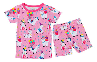 Girl's Bamboo Short Sleeve Pajama Set with Shorts - Alanna (Birthday Llamas) Baby & Toddler Sleepwear