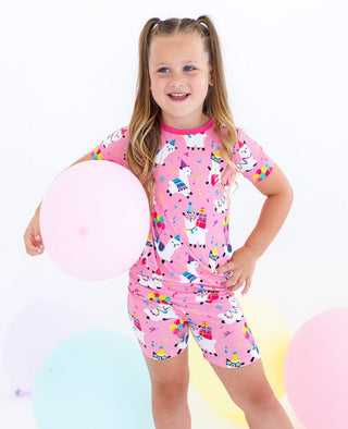 Girl's Bamboo Short Sleeve Pajama Set with Shorts - Alanna (Birthday Llamas) Baby & Toddler Sleepwear