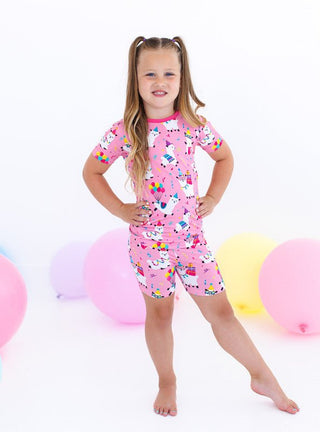 Girl's Bamboo Short Sleeve Pajama Set with Shorts - Alanna (Birthday Llamas) Baby & Toddler Sleepwear