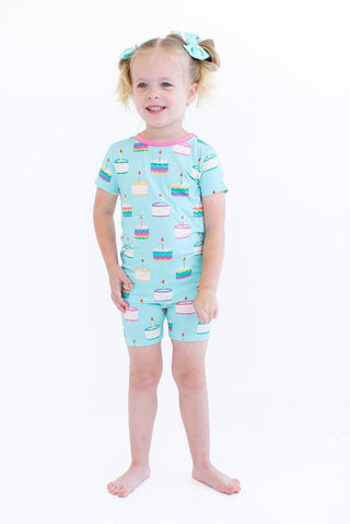 Girl's Bamboo Short Sleeve Pajama Set with Shorts - Harlow (Birthday Cakes) Baby & Toddler Sleepwear