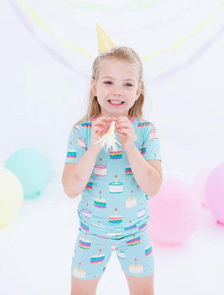 Girl's Bamboo Short Sleeve Pajama Set with Shorts - Harlow (Birthday Cakes) Baby & Toddler Sleepwear