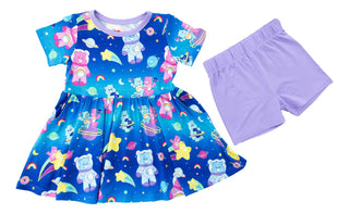 Birdie Bean Short Sleeve Peplum Outfit Set with Shorts - Care Bears Cosmic Bears