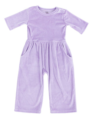 Solid Short Sleeve Velvet Leggy Jumpsuit - Lavender Baby One-Pieces