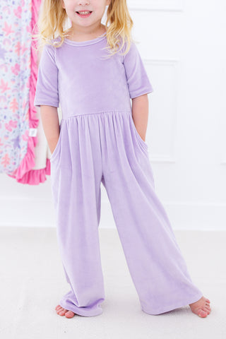 Birdie Bean Short Sleeve Velvet Leggy Jumpsuit - Lavender