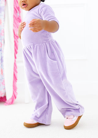 Solid Short Sleeve Velvet Leggy Jumpsuit - Lavender Birdie Bean