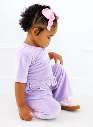 Solid Short Sleeve Velvet Leggy Jumpsuit - Lavender Birdie Bean