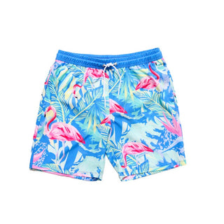 Blueberry Bay Men's Swim Trunks - Indigo Flamingo