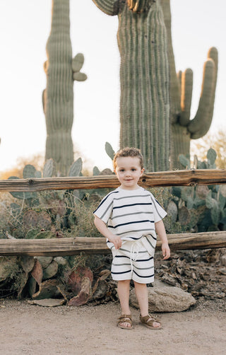 Sage + Navy Stripe Knit Short Set