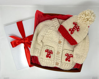 Candy Cane Cardigan and Beanie Holiday Gift Box Baby Riddle