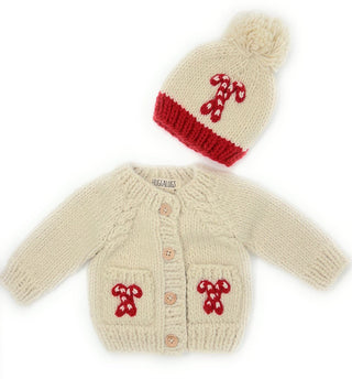 Candy Cane Cardigan and Beanie Holiday Gift Box Baby Riddle